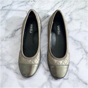 VAN ELI Serene Silver Quilted Leather Ballet Flats Size 6.5